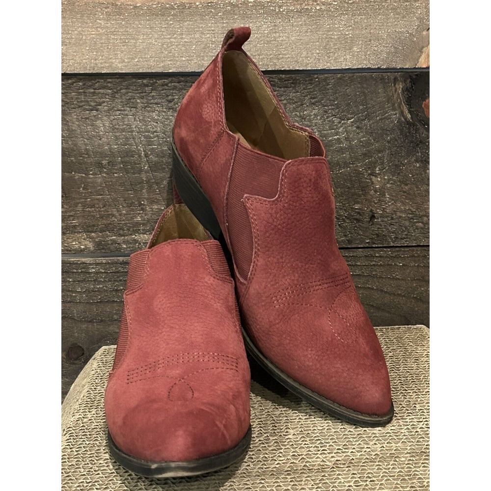 Lucky Brand Women's Ankle Boots Maroon Joelle Leather Suede Western Sz 8.5 NWOT‎
